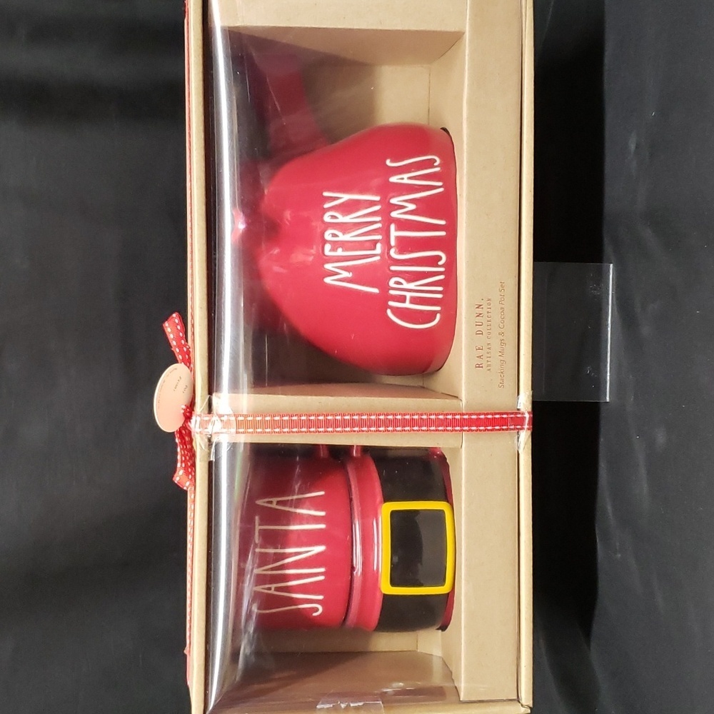 Rae Dunn NWT Cocoa Pot and Stacking Mugs Holiday Gift Set